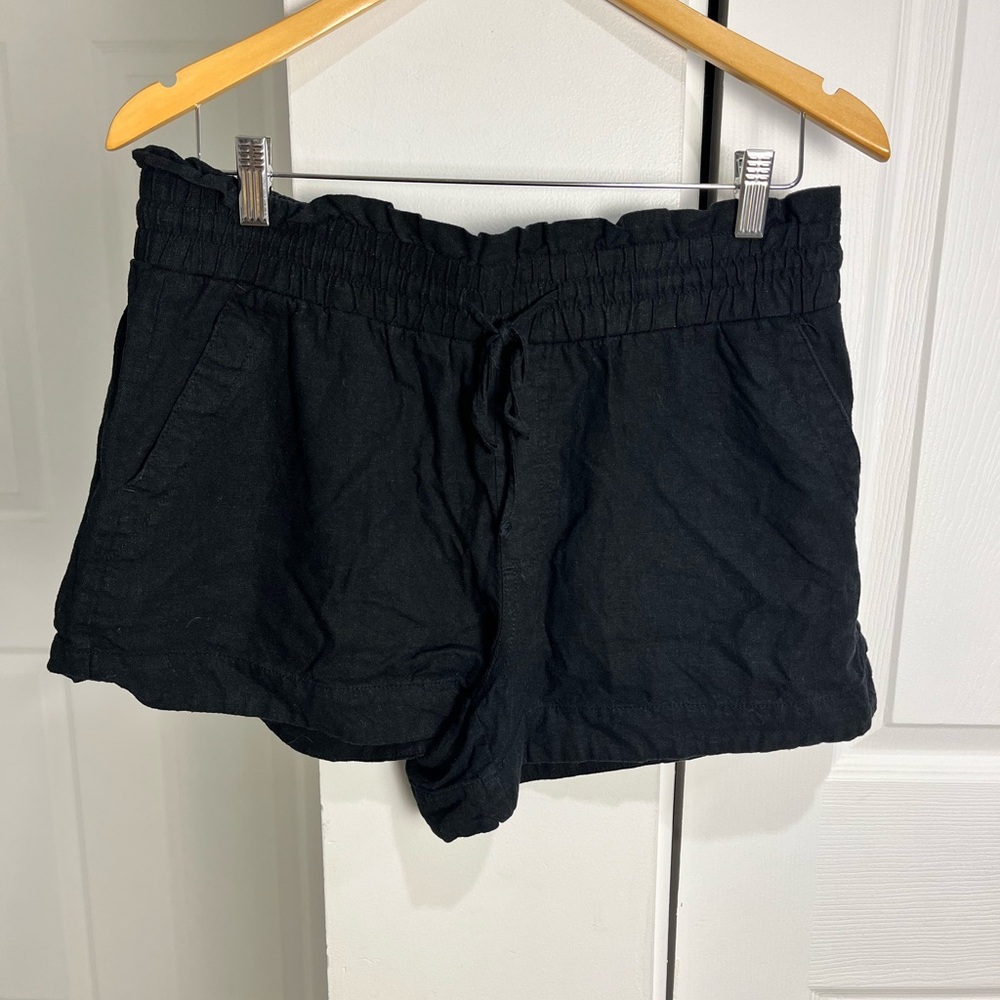 A New Day Womens Black Linen Rayon Blend Shorts L Large Waist 32”